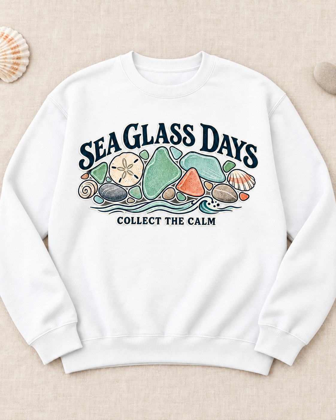 White Sea Glass Days coastal graphic sweatshirt