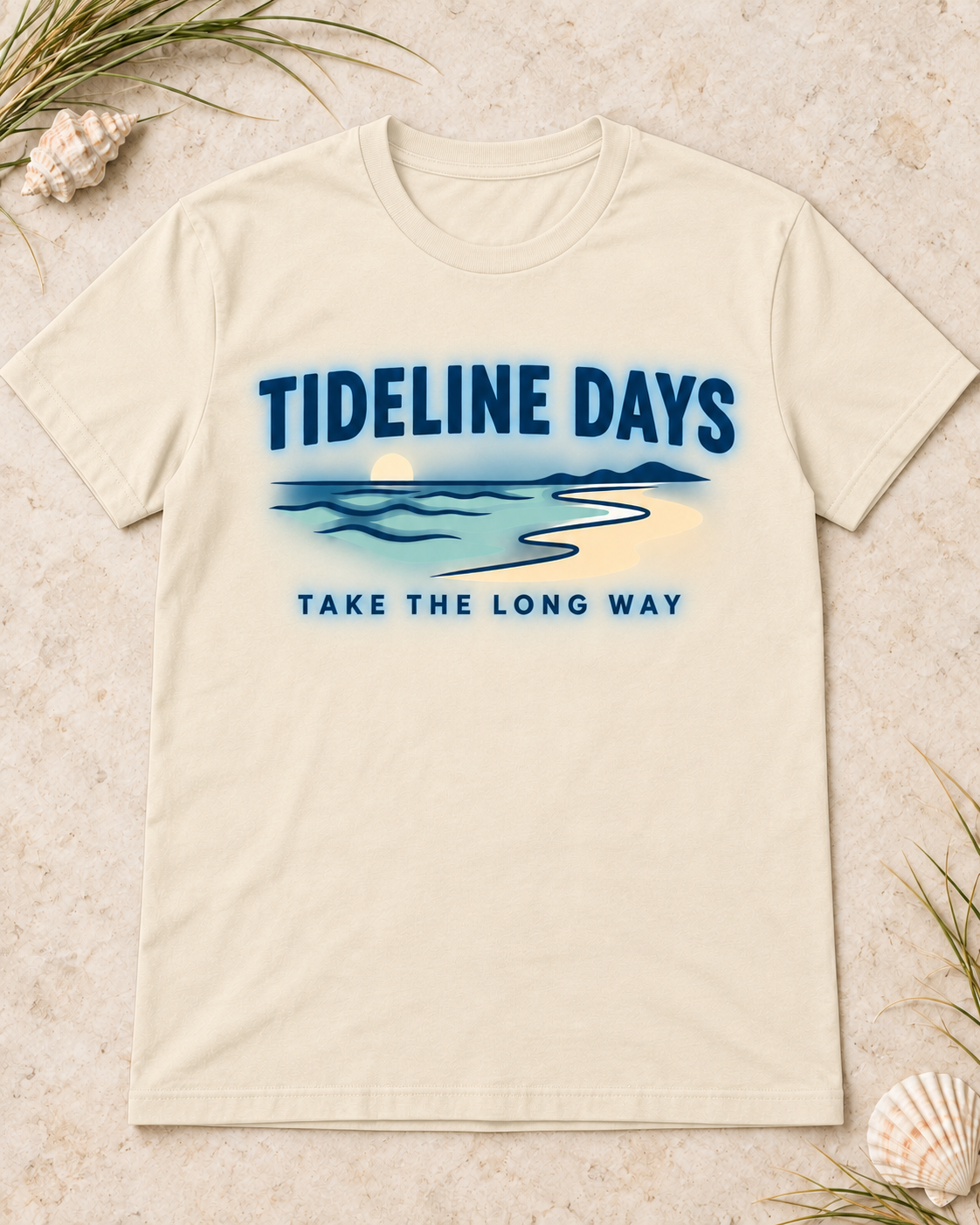 Cream Tideline Days coastal graphic T-shirt